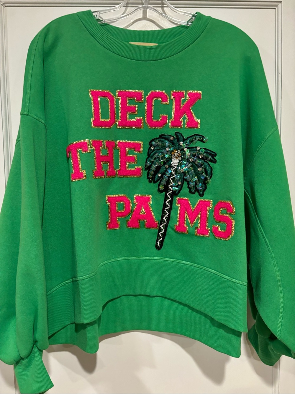 Judith March Deck The Palms Oversized Sweatshirt Green Preppy Holidays Womens S